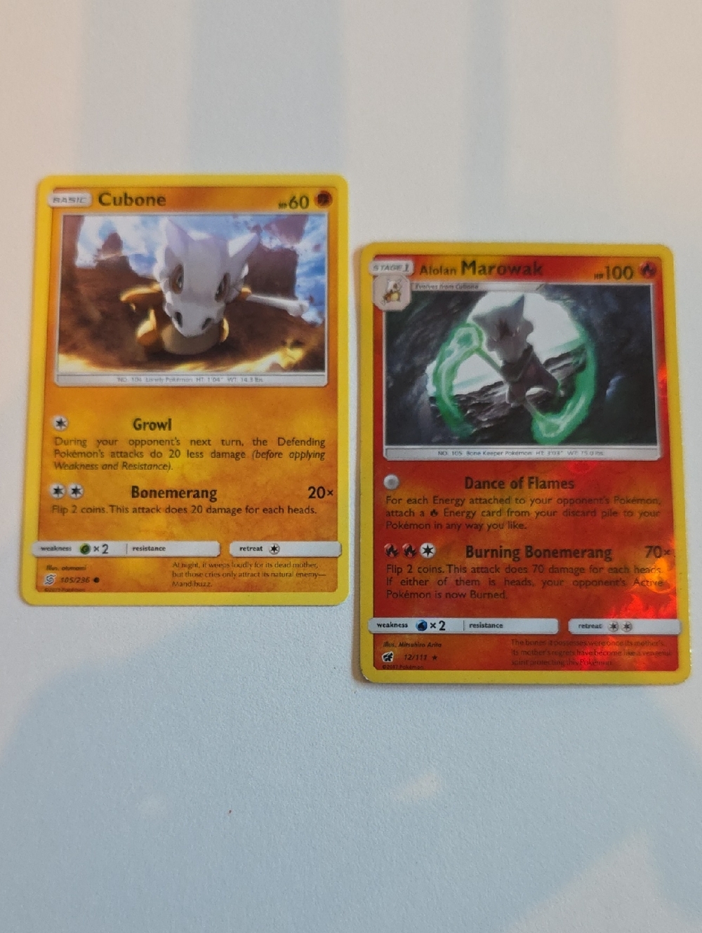 Pokemon Cubone And Alolan Marowak Trading Card